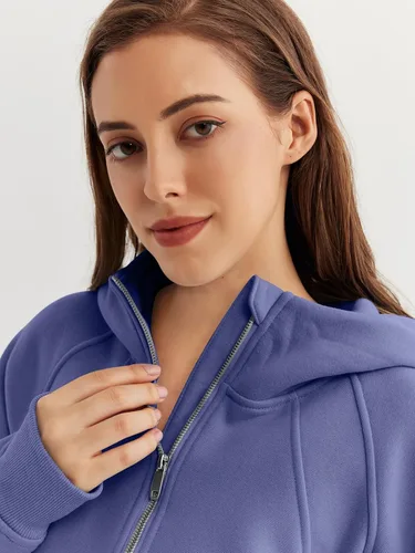 Miniatura 5 de WYNNQUE Sudadera corta con capucha para mujer, manga larga, forro polar, media cremallera, ropa de otoño
