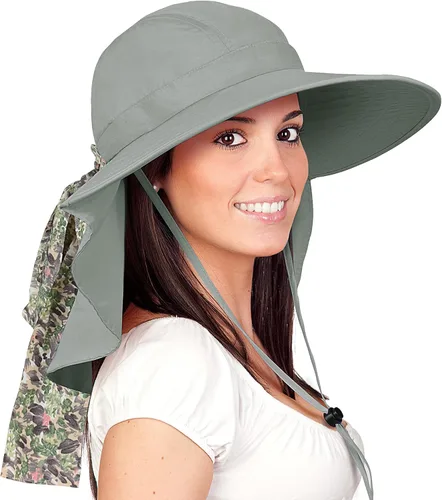 Solaris UPF 50+ Gorro de ala ancha para mujer - Tamaño pequeño, ligero y plegable, gorro floral refrescante con solapa para el cuello