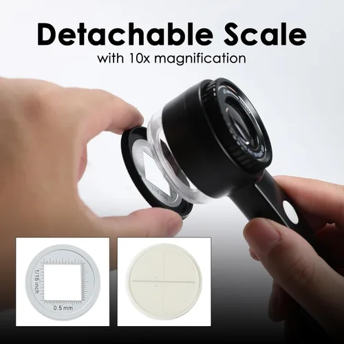 Miniatura 5 de Lupa de lupa recargable de mano con luz LED, escala, lente K9 y 3 fuentes de luz fuertes, lupa de longitud focal ajustable, lupa de joyería