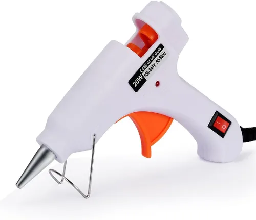 Pistola de pegamento termofusible para mini barras de pegamento y varillas de cera de sellado (diámetro 0.3 pulgadas), blanco, 20 W Wihte (20 W)