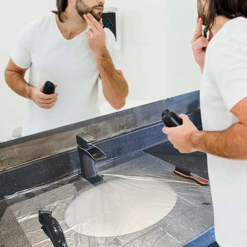Miniatura 2 de Atrapa pelo de barba para fregadero, paquete de 40 baberos desechables para barba, cubierta para fregadero de afeitado, atrapa recorte transparente