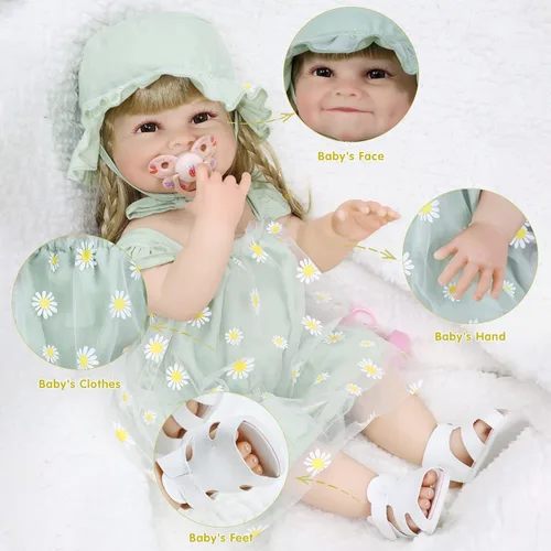 Miniatura 5 de Muñecas realistas de bebé Reborn Girl de 22 pulgadas, muñeca de bebé recién nacida de cuerpo completo de silicona realista, con accesorios, juguete