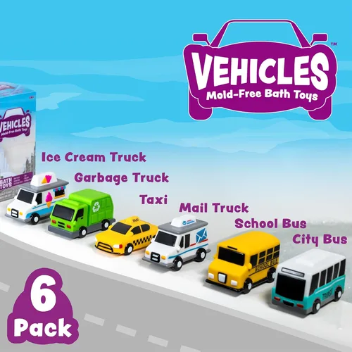 Miniatura 3 de Tub Works® Vehicles™ Coches de Baño Libres de Moho, Paquete de 6 Sellados, Diseño de Juguetes de Baño Sin Agujeros que Mantiene la Humedad Afuera