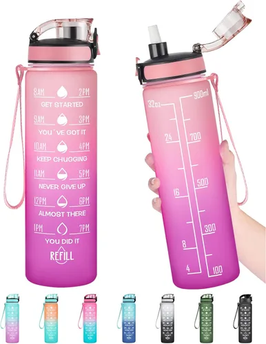 Miniatura 30 de Enerbone Botella de Agua, A Prueba de Fugas Sin BPA y Tóxicos, Botella de Agua Motivacional con Horarios para Beber y Pajita, Botella de Agua