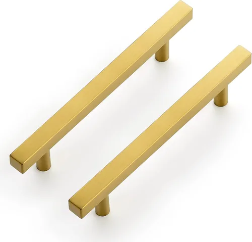 Miniatura 10 de Ravinte Paquete de 5 Manijas de Armario Doradas de Latón Cepillado Tiradores de Armario Cuadrados Dorados Herrajes para Armarios de Cocina - 2