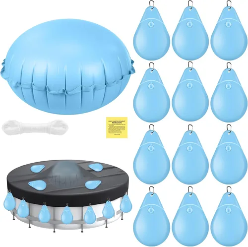 Miniatura 8 de Hungdao Almohada de piscina sobre el suelo de 4 pies y 12 bolsas de agua colgantes para cubierta de piscina, kit de preparación de invierno