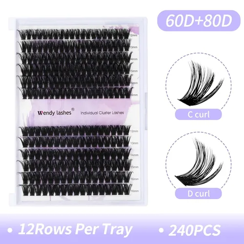 Miniatura 4 de Racimos de pestañas 60D/80D, extensiones de pestañas DIY, pestañas rizadas D, racimos de pestañas esponjosas, longitud mixta 12-16 mm, racimos