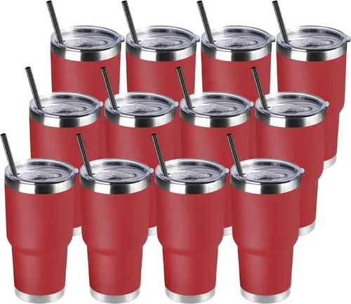 Miniatura 10 de DOMICARE Vaso de 30 oz con tapa y pajita, vasos de acero inoxidable a granel, aislado al vacío de doble pared para café, vaso duradero