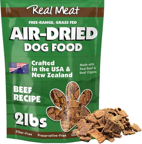 TRMC Real Meat Alimento para Perros Secado al Aire con Carne de Res Real - Bolsa de 2 lb de Alimento para Perros Real Sin Cereales Elaborado en