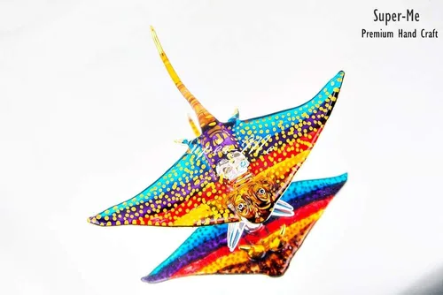 Miniatura 3 de Estatua de soplado de vidrio soplado a mano de mantarraya de natación adorno dorado coleccionable