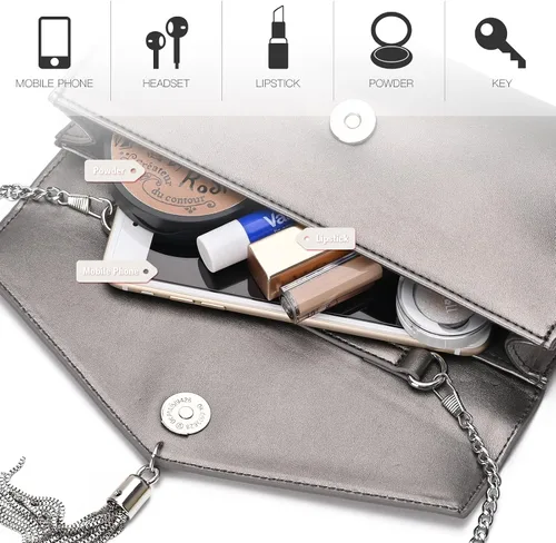 Miniatura 5 de Clutch Purse for Women GM LIKKIE Envelope Evening Clutch Handbag Crossbody Foldover PU Leather Shoulder Bag