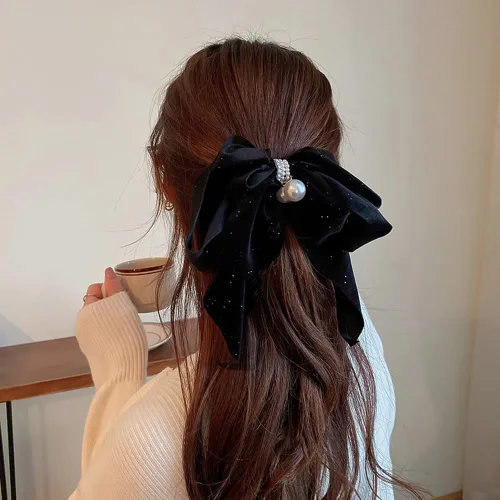 Miniatura 3 de Jumwrit Pinza para el cabello con lazo grande, sujeción fuerte, pasador de pelo vintage con perlas, diseño francés, accesorios de peinado