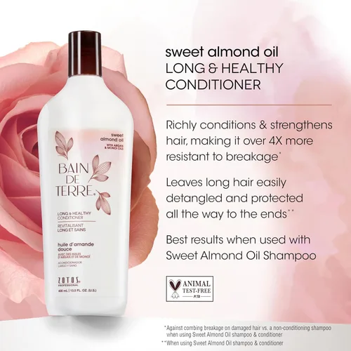 Miniatura 4 de Bain de Terre Aceite de almendras dulces acondicionador largo y saludable, fuerza y protección para cabello débil y dañado, con aceites de argán