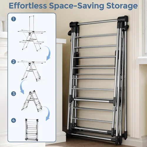 Miniatura 5 de APEXCHASER Large Capacity Foldable Clothes Drying Rack, Heavy Duty Stainless Steel Laundry Drying Rack with Top Hanger, Multi-Layer Indoor Outdoor