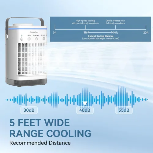 Miniatura 4 de Aire acondicionado portátil, enfriador de aire evaporativo personal con 4 velocidades de viento y luz LED, relleno superior de 23.7 fl oz, mini aire