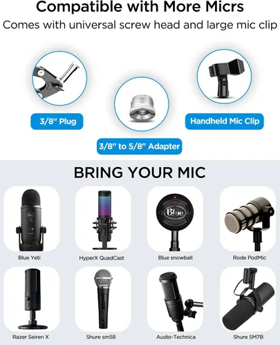 Miniatura 2 de Brazo de Micrófono de Mesa para Wave/Blue Yeti/Hyperx Quadcast/SM7B/SM58/MV7, Soporte de Micrófono de Escritorio de Tijera de Metal Ajustable