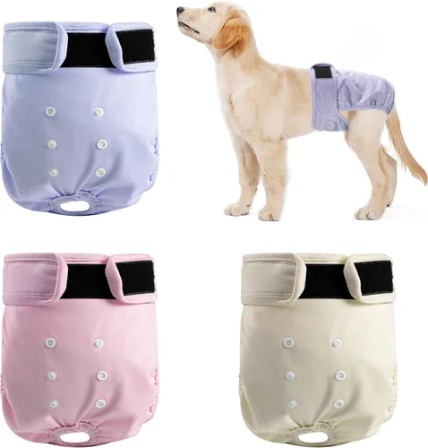 Miniatura 10 de Pañales Lavables para Perras Hembras Paquete de 3, Pañal Reutilizable para Perrita, Pañal para Perro Altamente Absorbente, Pañales Ajustables a