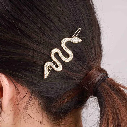 YienDoo Pinzas para el pelo de serpiente de cristal, pasador vintage Medusa, horquillas doradas con diamantes de imitación de serpiente con