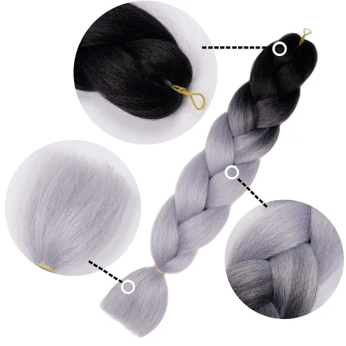 Miniatura 2 de Extensiones de cabello trenzado color gris degradado, 5 unidades, trenzas sintéticas de 24 pulgadas, 2 tonos, cabello gris para trenzas de caja, #28