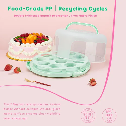 Miniatura 4 de Porta pasteles con tapa y asa, soporte para pasteles sin BPA con tapa para portador de pasteles redondo de 10 pulgadas con 10 tableros redondos