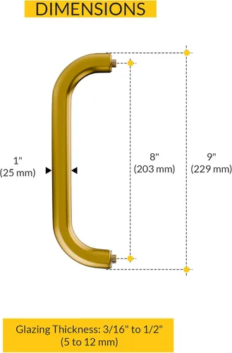 Miniatura 2 de BRIXWELL Manija tubular estándar para puerta de ducha para montaje posterior, acabado de latón satinado, construcción de latón macizo, 8 pulgadas