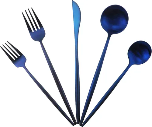 Miniatura 27 de Juego de cubiertos de acero inoxidable 18/10 de 20 piezas, vajilla de lujo para viajes, incluye cuchillo, tenedor, cuchara, servicio para 4