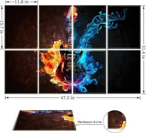 Miniatura 5 de KIOSSUT 8 piezas de arte de pared de guitarra, decoración musical, panel absorbente de sonido para dormitorio, oficina, sala de estar Arte