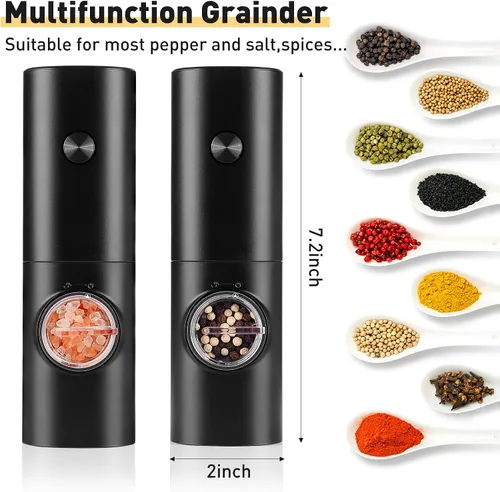 Miniatura 2 de Juego de molinillo eléctrico de sal y pimienta, molinillo de sal, molinillo de pimienta automático con batería, molinillo de cerámica con grosor