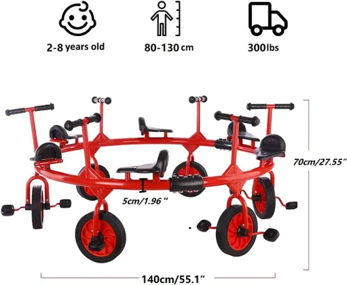 Miniatura 5 de Triciclo para ciclistas a partir de 3 años de edad preescolar, equipo de juego para niños al aire libre (jinete rojo para 6 personas)