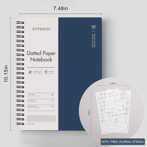 Miniatura 5 de EMSHOI Cuaderno de espiral punteado de 7.48 x 10.15 pulgadas, paquete de 2 320 páginas de papel grueso de 3.53 oz/m², cuaderno de cuadrícula