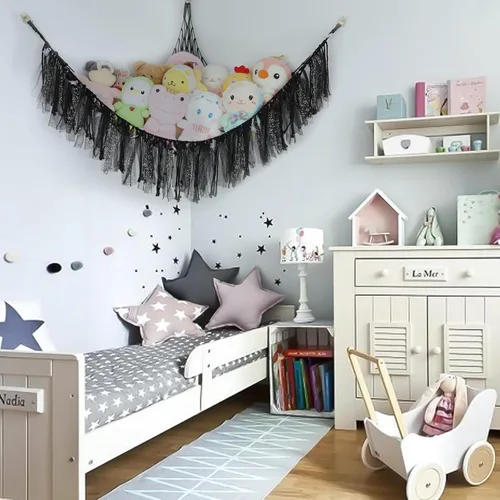 Miniatura 3 de Hamaca de animales de peluche con luces LED, red grande de almacenamiento de juguetes de 59 pulgadas para dormitorio de niños, organizador de felpa