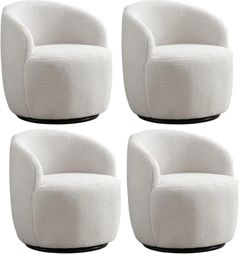 Miniatura 18 de FOXHUNTER Silla giratoria de barril, sillón individual pequeño de 360°, cómodo sofá redondo, sillas de botón acolchadas, modernas sillas de acento