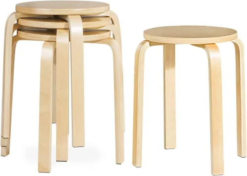 Miniatura 12 de COSTWAY Juego de 4 taburetes apilables de madera curvada, sillas de mostrador sin respaldo de 18 pulgadas de altura con parte superior redonda