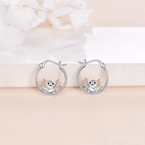 Miniatura 3 de Pendientes de aro de vaca, gato, zorro, cerdo, xolotle, elefante, escorpión, perezoso, pollo, plata de ley 925, hipoalergénicos, regalos de joyería