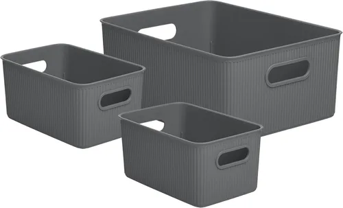 Miniatura 22 de Superio Ribbed Collection – Cesta decorativa de plástico abierta para el hogar, color azul (juego de 4) 1 grande, 1 mediano, 2 pequeñas – cajas