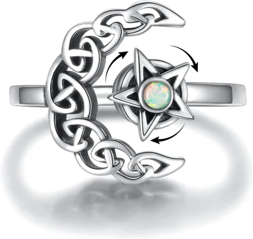 Fidget Spinner Anxiety Rings for Women: Sterling Silver Lotus Moon Star Sunflower Ring Stress Relieving Calm Ring Jewelry Gifts for Daughter