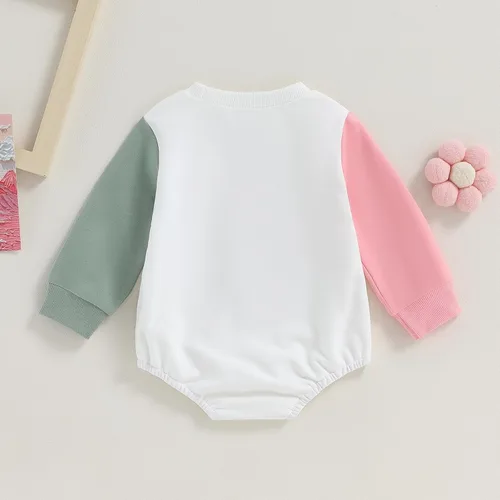 Miniatura 7 de DuAnyozu Ropa de otoño para bebé niña, sudadera de gran tamaño, con bloques de color, cuello redondo, lindo atuendo