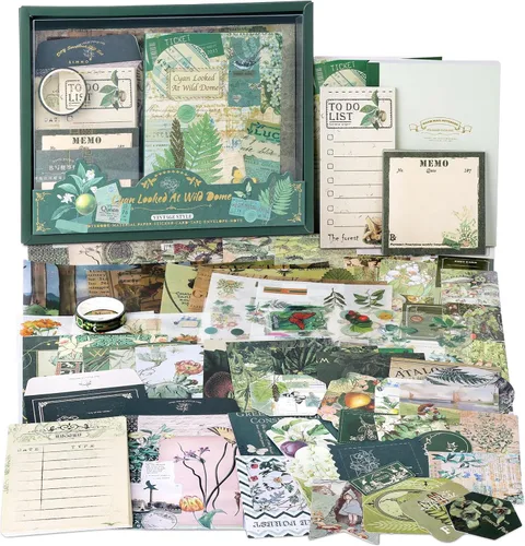 Miniatura 9 de Draupnir Kit de álbum de recortes estético vintage, kit de diario basura con suministros de diario/álbum de recortes, papelería, cuaderno