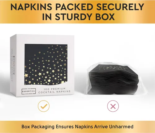 Miniatura 2 de Elegantes servilletas negras y doradas, 100 servilletas de estrella negra, servilletas de cóctel negras y doradas de 5 x 5 pulgadas, servilletas
