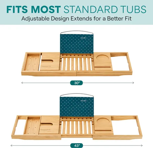 Miniatura 3 de SereneLife SLBCAD20 - Bandeja de bambú de lujo para bañera, organizador ajustable de madera natural para bañera con soporte para vino, colocación