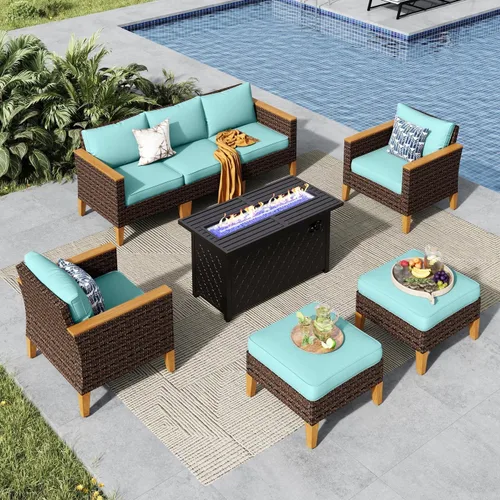 Miniatura 35 de MFSTUDIO Juego de 2 muebles de ratán para patio, sofá biplaza de mimbre para exteriores, juego de conversación para jardín, piscina, patio trasero