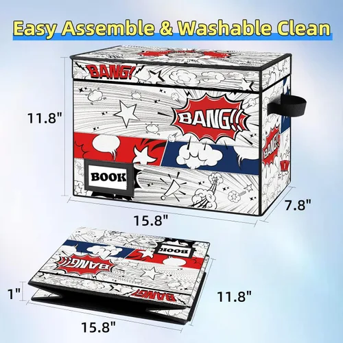 Miniatura 5 de Caja de almacenamiento para cómics, 15.8" X 7.8" X 11.8" pulgadas, plegable y resistente con capacidad para 160 – 180 cómics, contenedor organizador