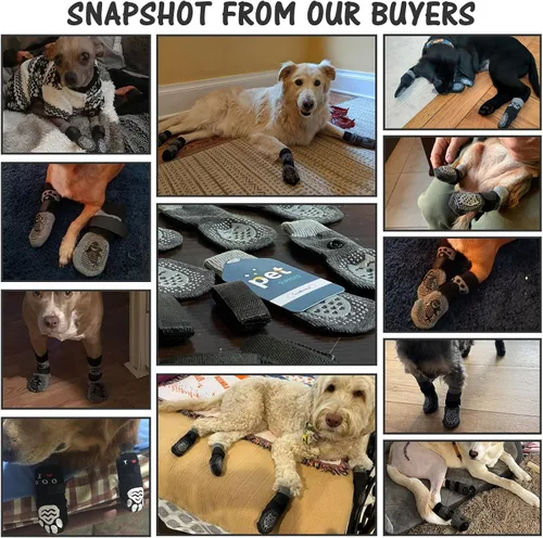 Miniatura 3 de SCENEREAL 6 piezas de calcetines antideslizantes para perros para prevenir lamido de patas para pavimento caliente/frío, calcetines de agarre