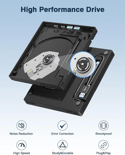 Miniatura 4 de Soporte 7 en 1 disco 100G R/W para PC Blu Ray Drive, USB 3.0 y Tipo-C Bluray Burner externo y lector de tarjetas SD/TF, unidad Bluray externa
