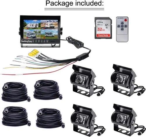 Miniatura 5 de Cámara de respaldo HD 1080P con sistema de monitor DVR de 9 pulgadas, 4 x 4 pines IR IP69 impermeable con cable retrovisor retrovisor + monitor
