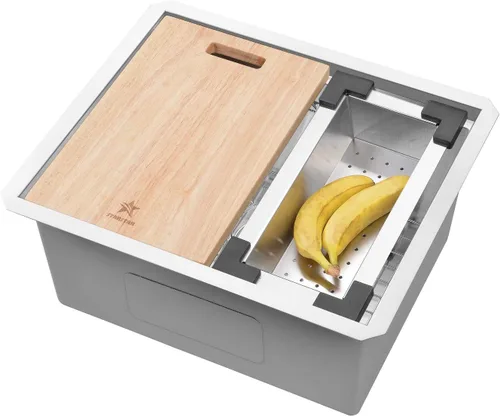 Miniatura 10 de STARSTAR Workstation Ledge - Fregadero de cocina de acero inoxidable 304 con rejilla y tabla de cortar (15 x 15)