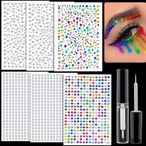 Miniatura 10 de 900 calcomanías de diamantes de imitación en gemas autoadhesivas coloridas para la cara, 0.157 pulgadas, joyas de cristal adhesivas para el cuerpo