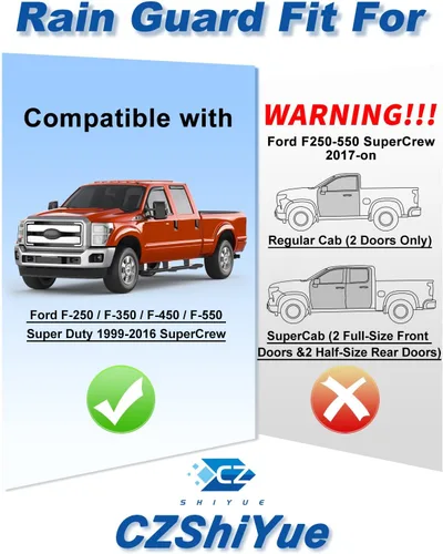 Miniatura 5 de Protectores de lluvia en canal para Ford F250-F550 1999-2016 Super Duty SuperCrew Protector de lluvia de ventana, deflectores de ventana extra