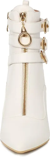 Miniatura 7 de KISSASA Botines de tacón de gatito con correa de hebilla para mujer, puntera puntiaguda, con cremallera