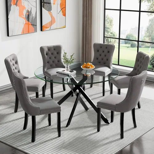 Miniatura 54 de HomVent Juego de mesa de comedor redonda de vidrio de 3 piezas, juego de mesa de comedor de vidrio templado para 2 mesas de cocina con 2 sillas